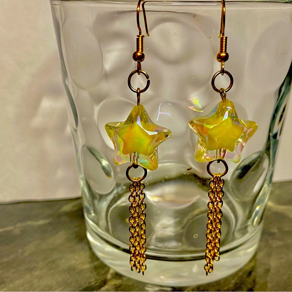 Star Dangle Earrings with Gold Chains